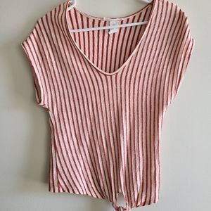 Red and white stripes tie front top